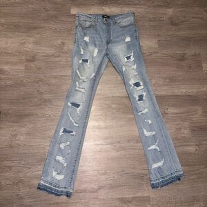 Men’s Fashion Nova Light Blue Distressed Stacked Jeans